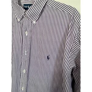 Men's Ralph Lauren Purple White Stripe Yarmouth Cotton Button Up Shirt XL 16.5